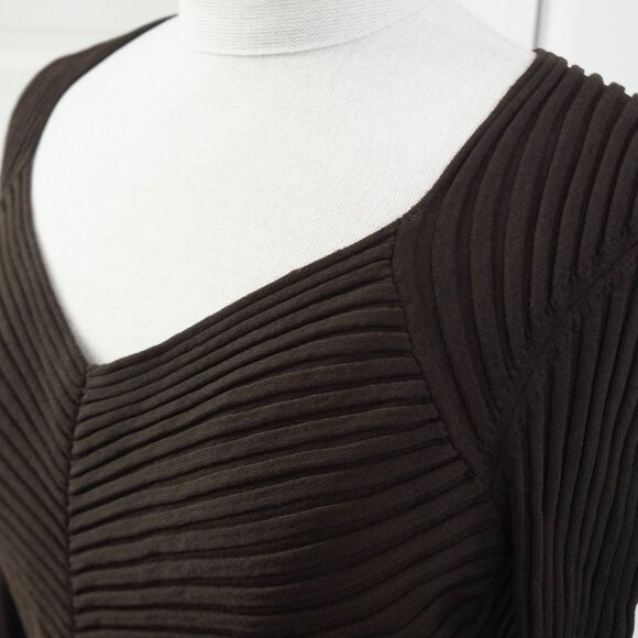 Vintage Brown Sweetheart V-Neckline Cable Knit Silk Sweater Size Medium - Picture 6 of 11